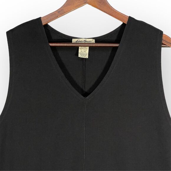 Eddie Bauer Tank Shift Dress Women Size XL Tall Black 100% Cotton V Neck Pockets - Picture 3 of 12